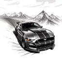 mustang gt going around a sharp corner fast. in the smoky mountains called the dragons tail tattoo design idea