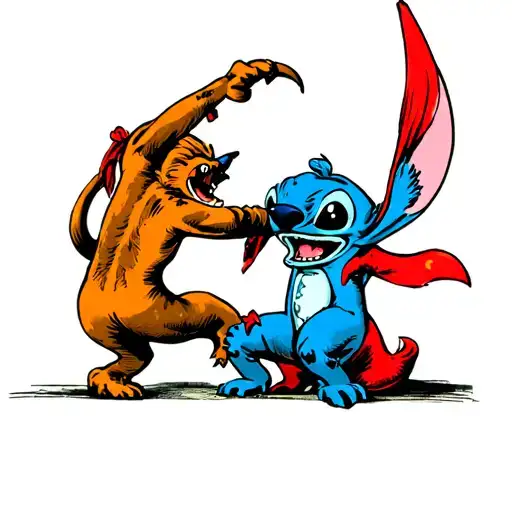 Stich and Leroy fighting each other tattoo design idea