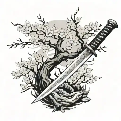 in rock a samurai sword what is meleet a cherry tree is at a standstill tattoo design idea