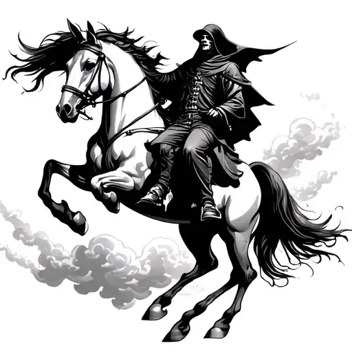 grim reaper on his horse morphing from a cloud tattoo design idea