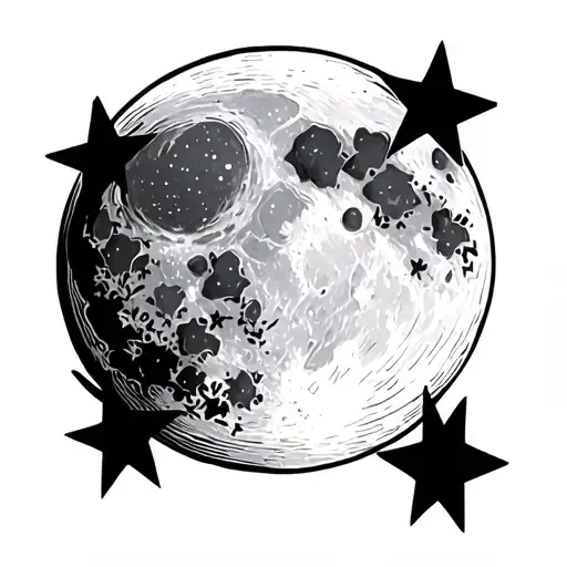 Waxing Gibbous Moon and three stars tattoo design idea