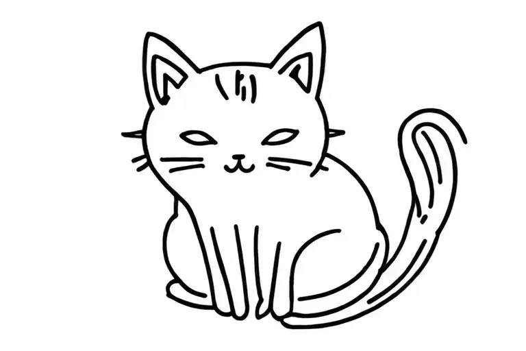 a straight line into the outline of a small cat, ending in a straight line. tattoo design idea