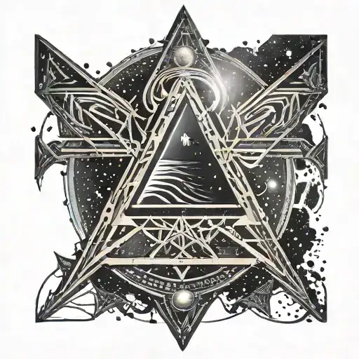 Sumerian Anunnaki symbol intertwined with Pleiades constellation in dotwork style tattoo design idea