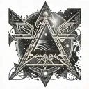 Sumerian Anunnaki symbol intertwined with Pleiades constellation in dotwork style tattoo design idea