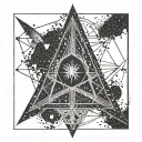 Sumerian Anunnaki symbol intertwined with Pleiades constellation in dotwork style tattoo design idea