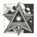 Sumerian Anunnaki symbol intertwined with Pleiades constellation in dotwork style tattoo design idea