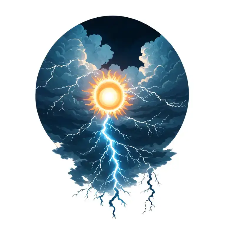 lightning storm clouds with a sun shining tattoo design idea