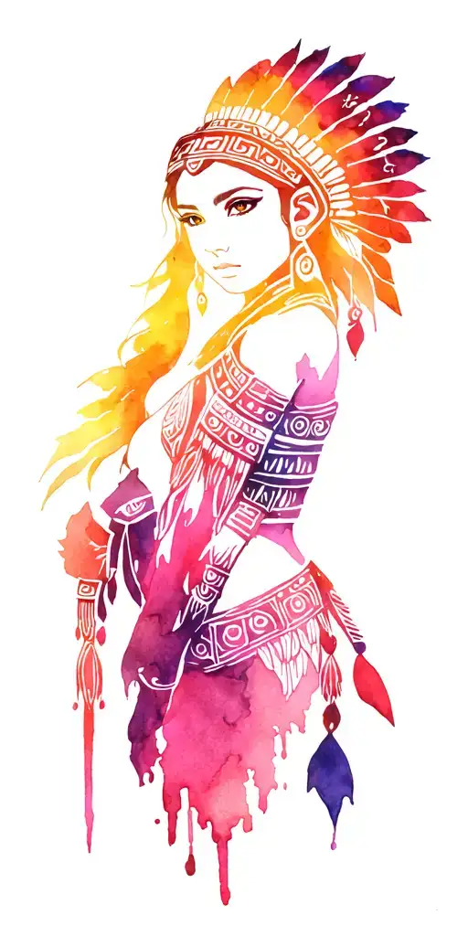Aztec girl warrior woman tattoo design idea