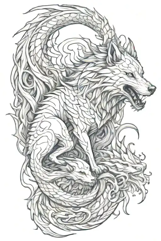 Wolf and dragon tattoo design idea