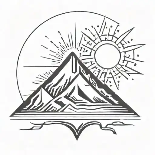 volcano bird ans sun rising tattoo design idea