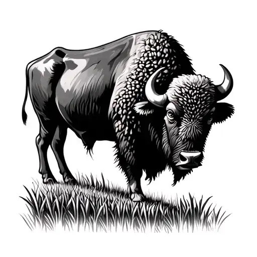 outline of a buffalo with corn field tattoo design idea