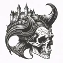 dracula skull with castle background tattoo design idea