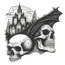 dracula skull with castle background tattoo design idea