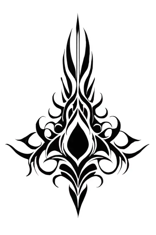 I would like a tattoo on the sternum, vertical and centered, in tribal style but completely original and unique. tattoo design idea