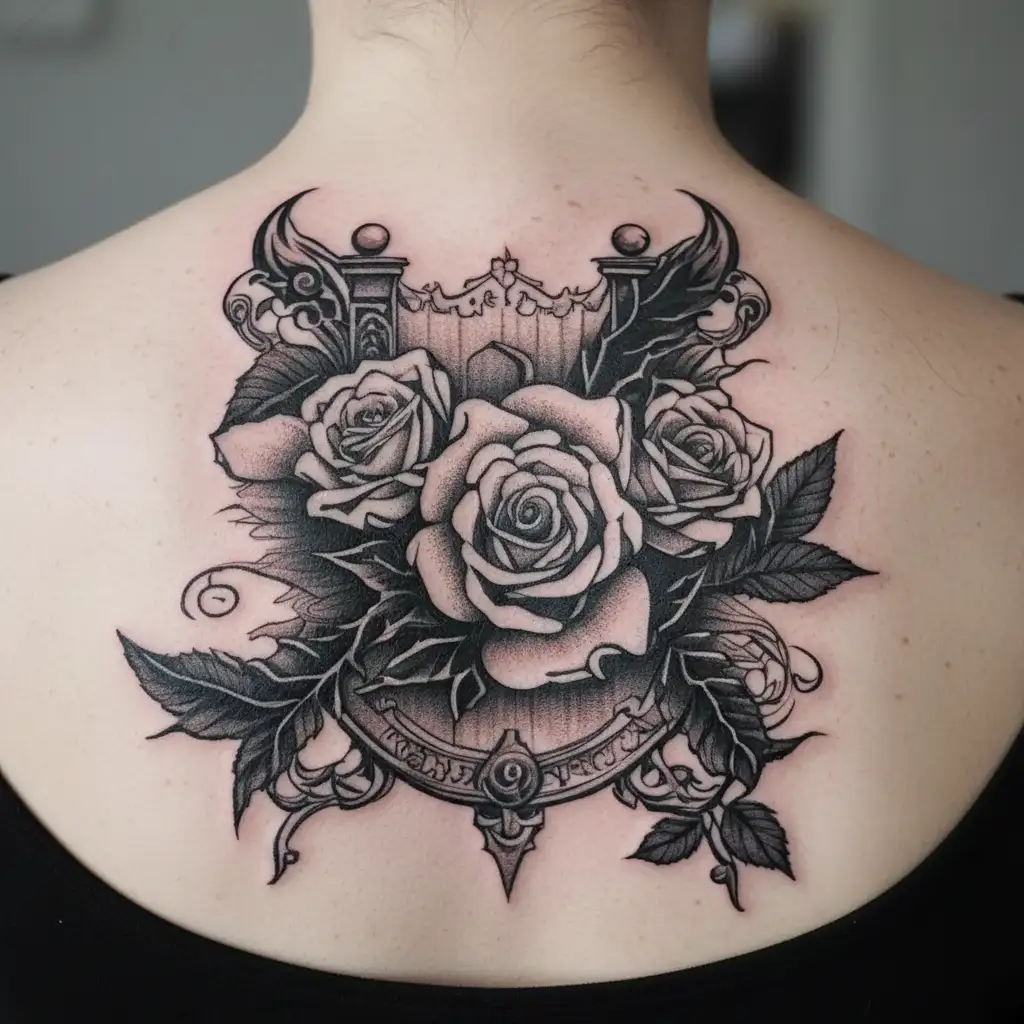Throat tattoo, Thorns, bones, roses, written sorry or broken tattoo design idea