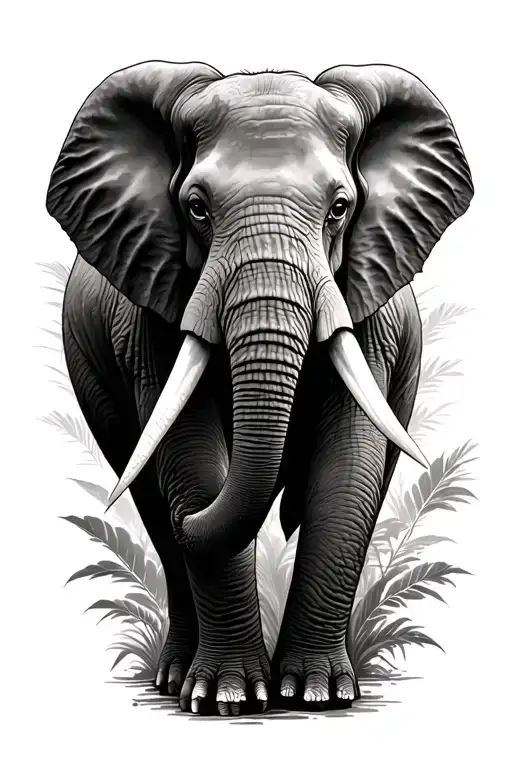 elephant in jungle tattoo, aggresive tattoo design idea