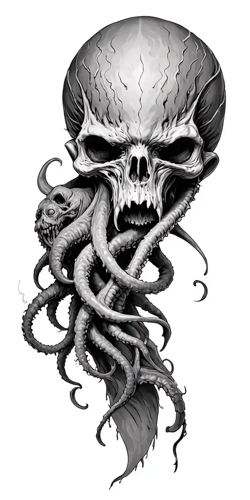 bloodborne amygdala with cthulhu leg wrap tattoo design idea