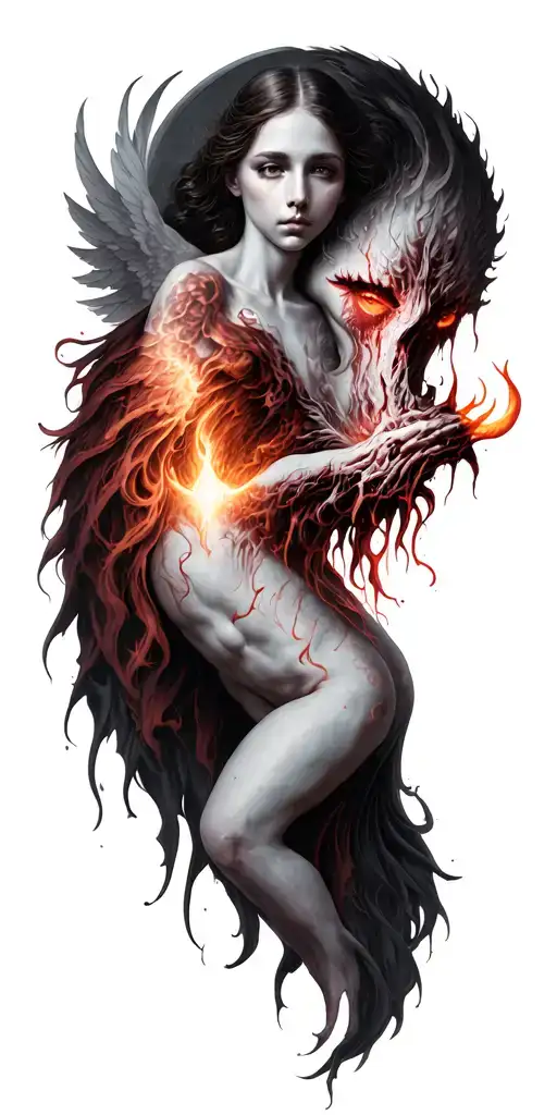 heaven vs hell tattoo design idea