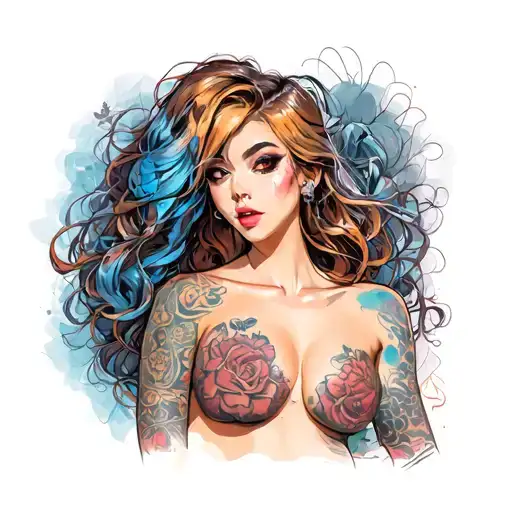 a woman with big tits naked tattoo design idea
