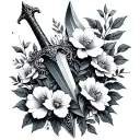 Sleeptoken dagger and flowers intertwined tattoo design idea
