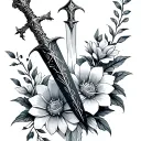 Sleeptoken dagger and flowers intertwined tattoo design idea