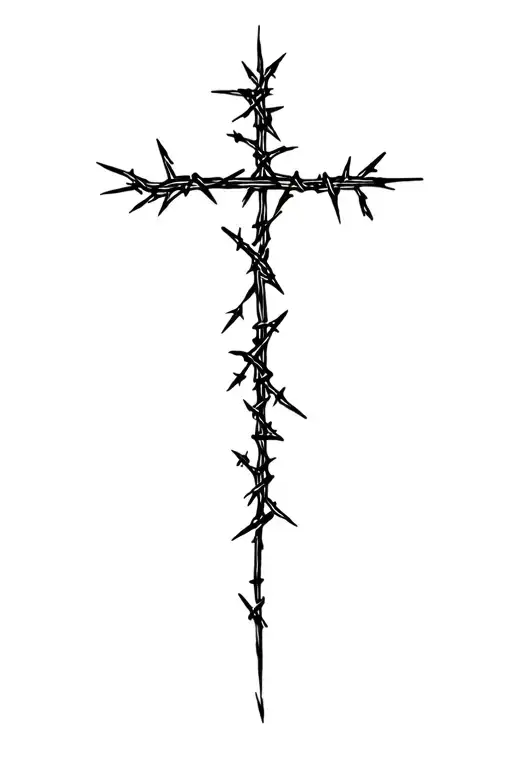 cross made of barbed wire wrapped tattoo design idea