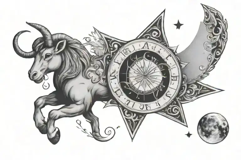 per aspera ad astra , stars , aries zodiac sign, moon, sun tattoo design idea