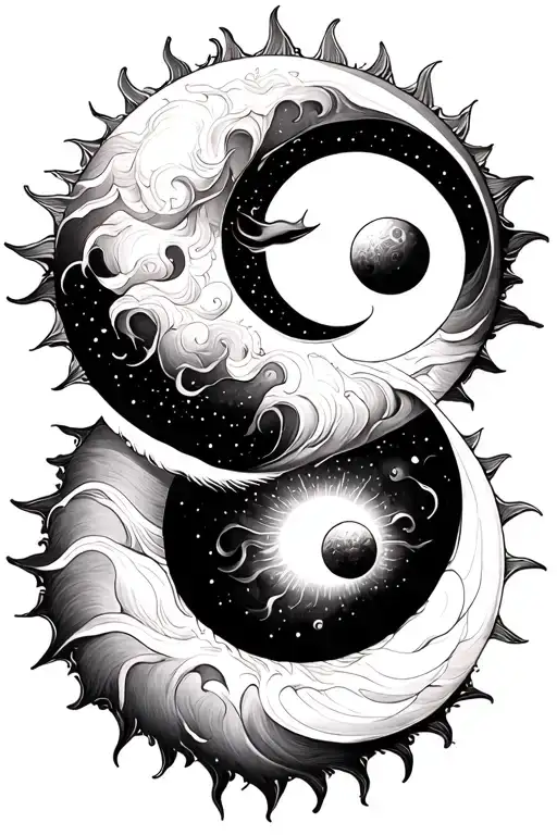sun and moon intertwined tattoo design idea