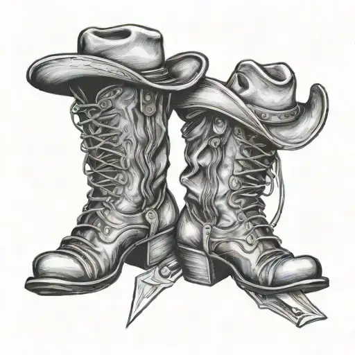 cowboy boots, cowboy hat, bowie knife tattoo design idea