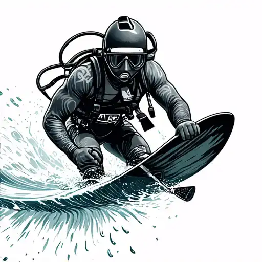 wakeboarding and scuba diving tattoo design idea