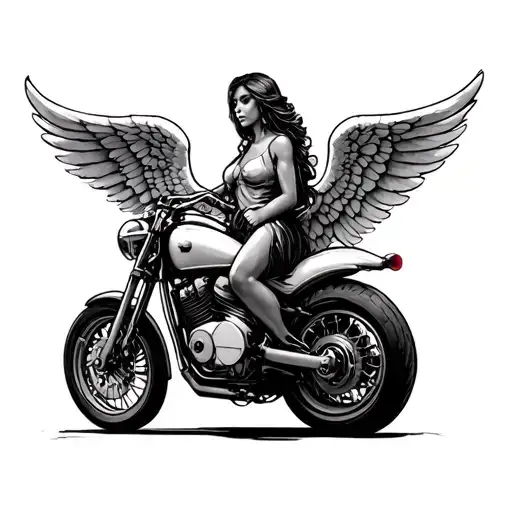 angel and motorcycle engine tattoo design idea
