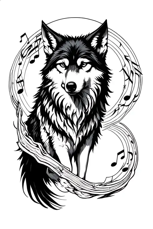 Wolf Luna claws with musical notes tattoo design idea