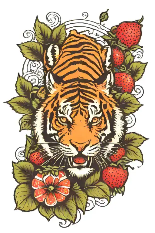 the Buddhist parable of tiger and the strawberry tattoo design idea