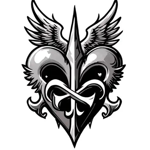 saints logo incorporated with heart and wings spread wide behind heart tattoo design idea