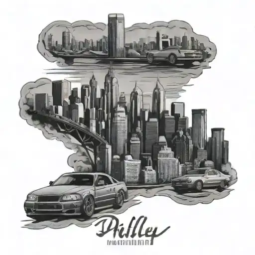 Philly Skyline R34 drifting tattoo design idea