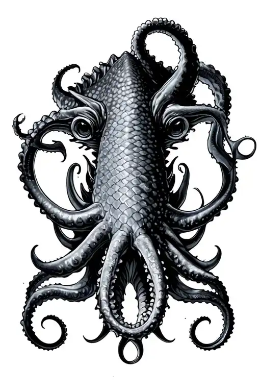 kraken above a angler fish tattoo design idea
