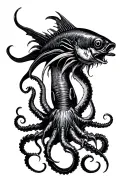kraken above a angler fish tattoo design idea