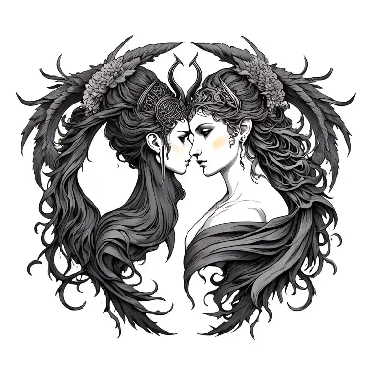 for Man, little back tattoo hecate and lilith together symbols tattoo design idea
