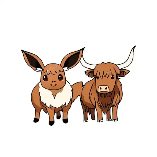 Eevee and highland cow together tattoo design idea