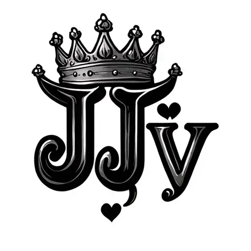 "❤️J❤️V" king queen crown tattoo design idea
