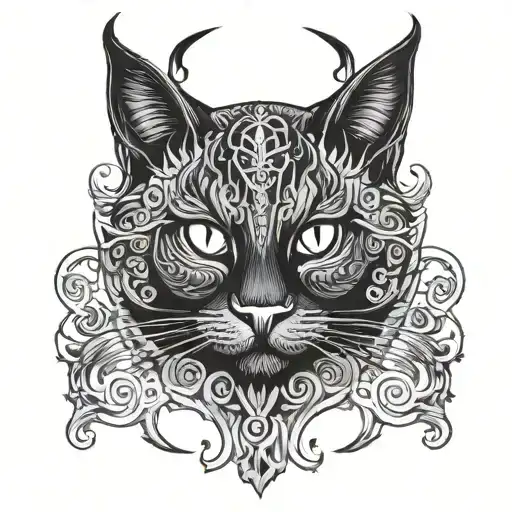 exotic black cat with devil horns  tattoo design idea