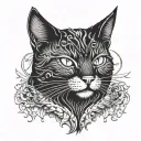 exotic black cat with devil horns  tattoo design idea