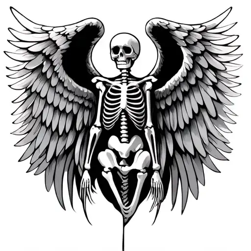 angel wings but skeleton tattoo design idea