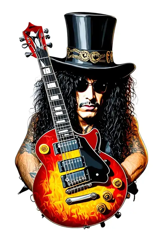 guns n' roses with gibson guitar les paul and slash top hat tattoo design idea