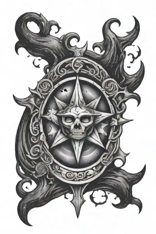 Tattoo design supernatural anti possession symbol surrounded by a crescent moon and stars tattoo design idea