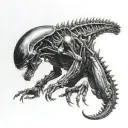 xenomorph crawling down leg tattoo design idea