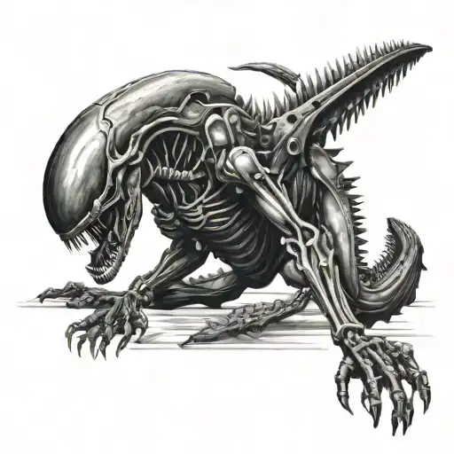 xenomorph crawling down leg tattoo design idea