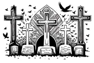 Graveyard full of crosses and birds flying around  tattoo design idea