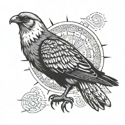 small kurdish tattoo feturing a sun and a chukar patridge with open wings tattoo design idea