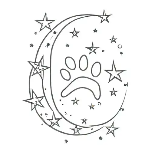 moon, stars, paw print tattoo design idea